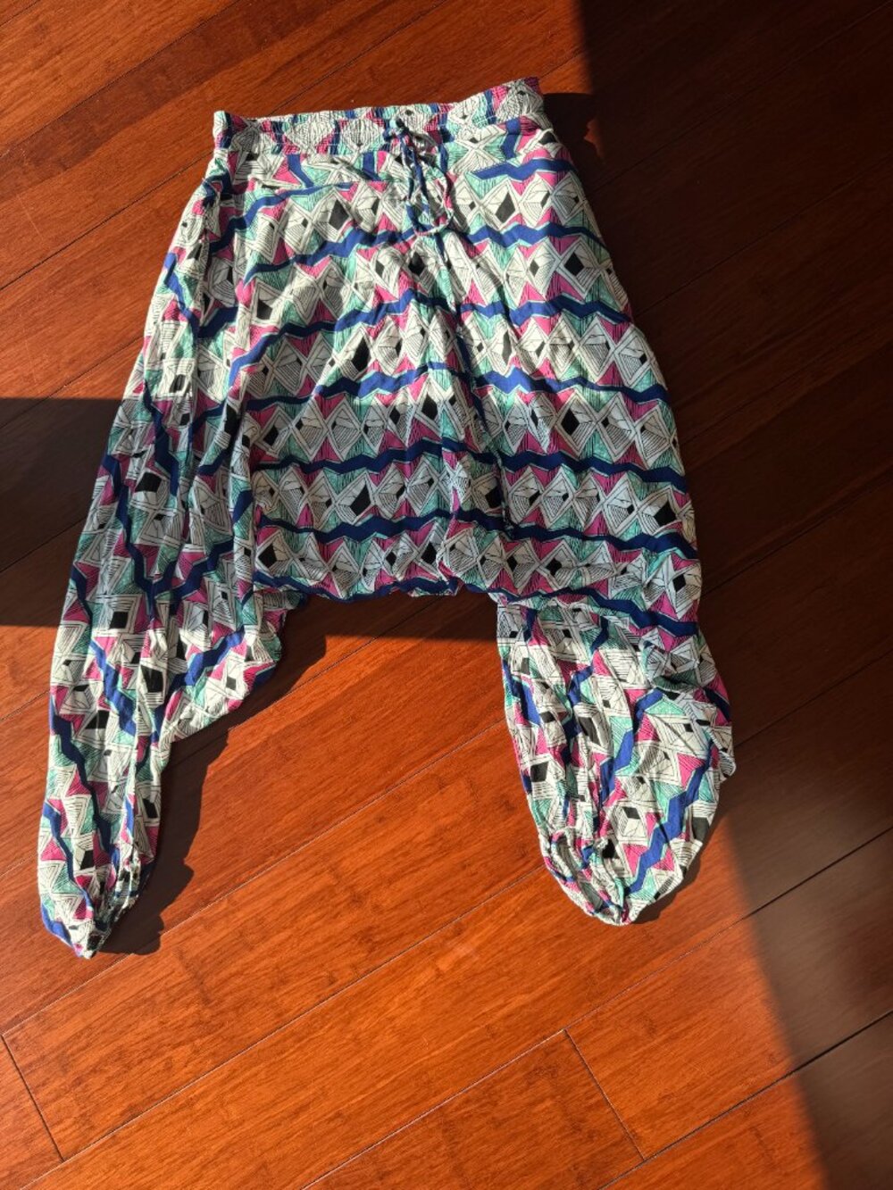 Buddha Pants Savannah Harem Pants Geometric Memphis Print Cotton Sz XS